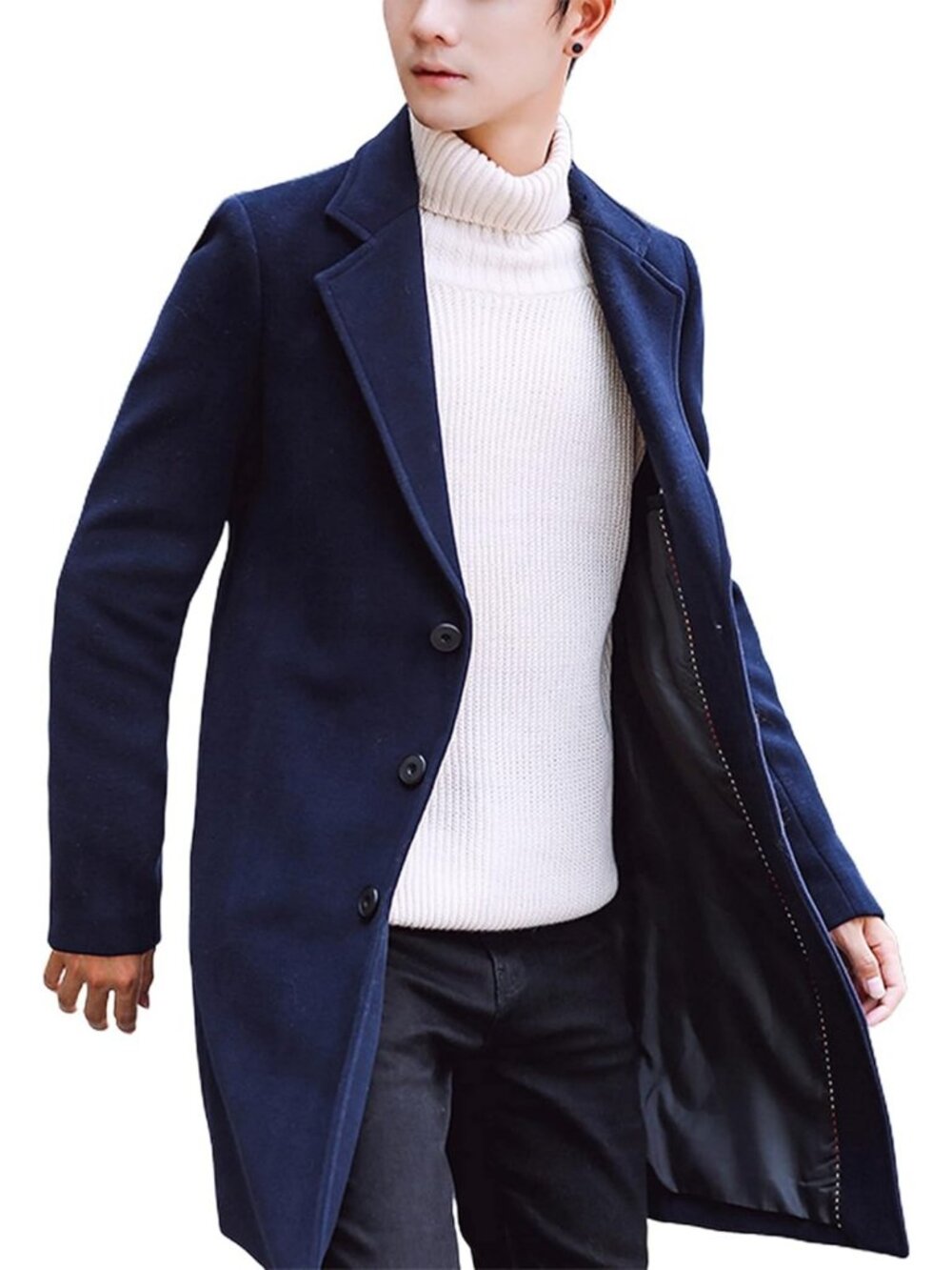 Stylish Men's Wool Blend Camel Trench Coat - Notch Lapel Winter Peacoat